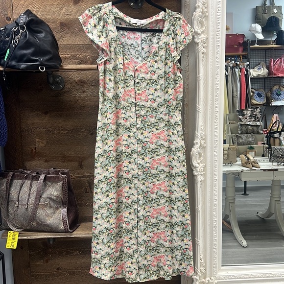 Loft Multicolor Floral Short Sleeve Summer Sundress Midi Dress size 10 - Picture 3 of 14